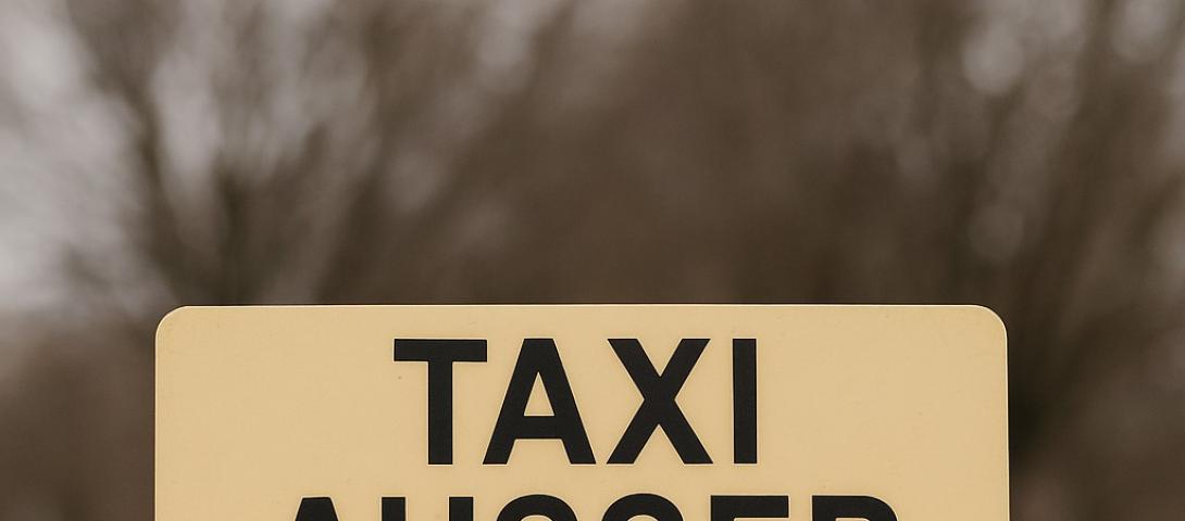 „Taxi außer Betrieb“-Schild auf Taxidach – Symbolbild für defekte oder stillgelegte Taxis vor dem Verkauf.